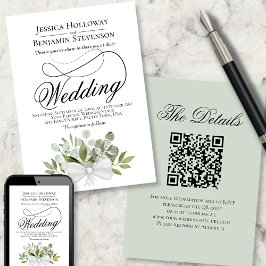Convites Casamento de Código QR do Buquê Eucalyptus Elegant