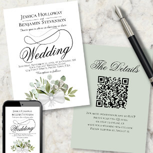 Convites Casamento de Código QR do Buquê Eucalyptus Elegant