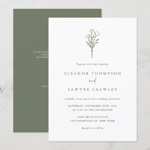 Convites Casamento de Código QR do Buquê Minimalista Verde
