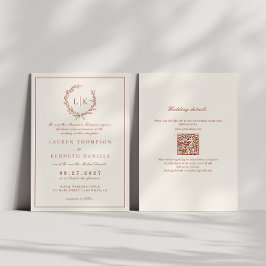 Convites Casamento de Código Qr do Crest Terracotta & Cream