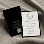 Convites Casamento de Código QR do Monograma Branco Negro C<br><div class="desc">Monograma de folha elegante e clássico era um convite de casamento de código QR preto e branco.</div>
