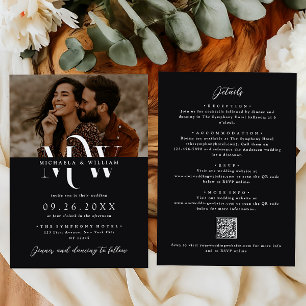 Convites Casamento de Código QR do Monograma Elegante Tudo 