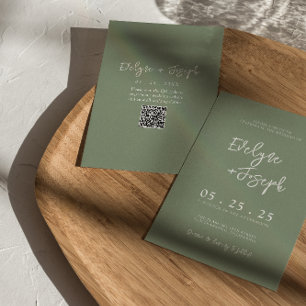 Convites Casamento de Código QR do Primavera Verde de Sage