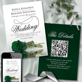 Convites Casamento de Código QR do Rico Elegante Emerald Gr