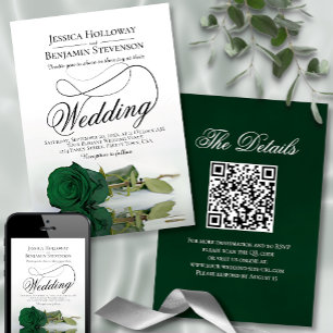 Convites Casamento de Código QR do Rico Elegante Emerald Gr