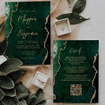 Convites Casamento de Código QR do Script de Agato Verde Mo<br><div class="desc">Este elegante convite de casamento apresenta uma imagem de fundo da emerald green watercolor agate, aparada com falso brilho dourado. O texto personalizável combina manuscrito, protetor e fontes itálicas de cor dourada. O verso fornece espaço para detalhes de casamento em um plano de fundo de agata verde correspondente, junto com...</div>