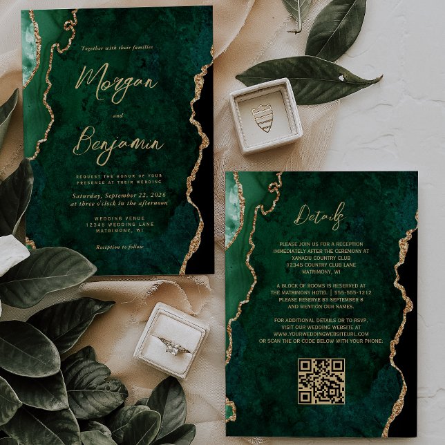 Convites Casamento de Código QR do Script de Agato Verde Mo (Criador carregado)