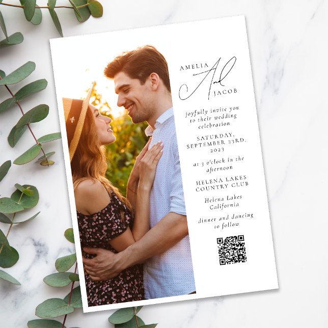 Convites Casamento de Código QR do Script de Foto Moderno (Criador carregado)