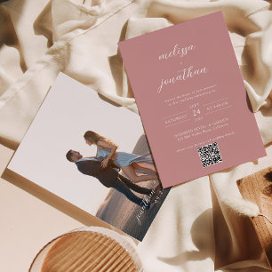 Convites Casamento de Código QR do Script de Foto Rosa-Blus