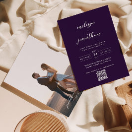 Convites Casamento de Código QR do Script de Foto Roxo de a