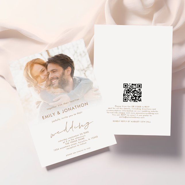 Convites Casamento de Código QR do Script de Sobreposição d (Front and back view)