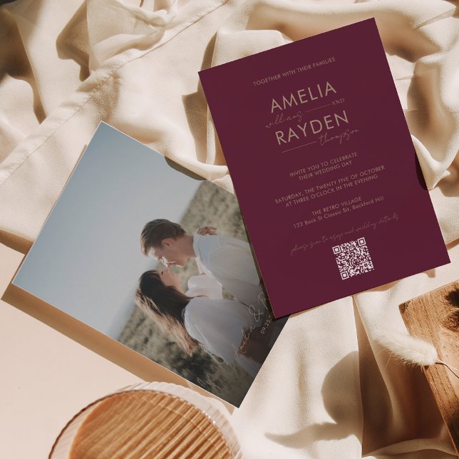 Convites Casamento de Código QR do Script de Tipografia Bur (Criador carregado)