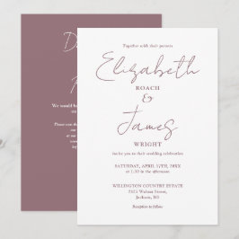 Convites Casamento de Código QR do Script Mauve Simples Ele