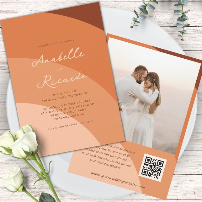 Convites Casamento de Código QR do Script Moderno do Peach  (Criador carregado)