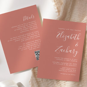 Convites Casamento de Código QR do Terracotta com Script Mo