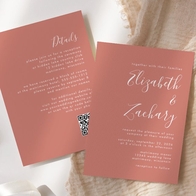Convites Casamento de Código QR do Terracotta com Script Mo (Criador carregado)