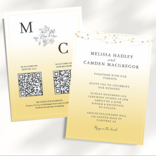 Convites Casamento de Código QR Elegante Amarelo