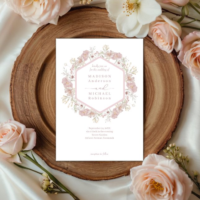 Convites Casamento de Código QR Elegante de Flor Selvagem R (Criador carregado)