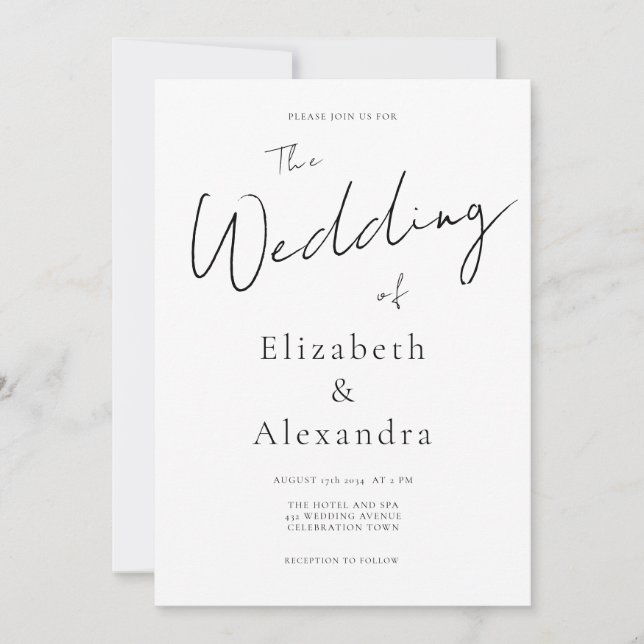 Convites Casamento de Código QR Elegante de Script Minimali (Frente)