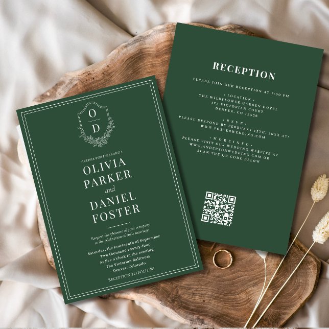 Convites Casamento de Código QR Emerald Green - Tudo em um  (Criador carregado)