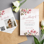 Convites Casamento de código QR floral cor-de-rosa-d-água e<br><div class="desc">Moderno boho rústico aquoso cor floral convite para casamento botânico floral com flores silvestres cerejeiras e buquês de folhagem. Um orçamento de jardim de verão de primavera chic em um convite de casamento com um código de digitalização para RSVP on-line e detalhes com um roteiro de caligrafia de caligrafia em...</div>