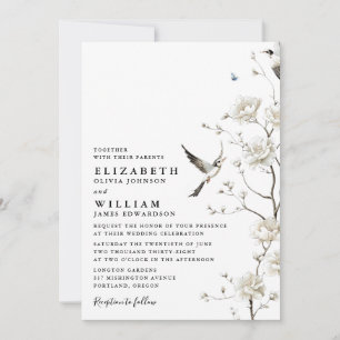 Convites Casamento de Código QR Floral de Chinoiserie Branc
