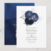 Casamento de Código QR Floral de marinho e Faux Gl