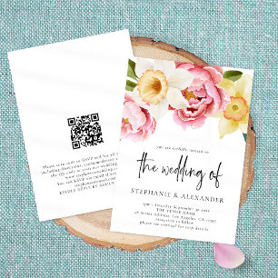 Convites Casamento de Código QR Floral de Primavera elegant