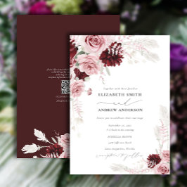Convites Casamento de Código QR Floral de Rosas Rosa Escamo
