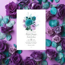 Casamento de Código QR Floral de Turquesa e Lavand