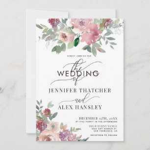 Convites Casamento de Código QR Floral Floral do Script Blu