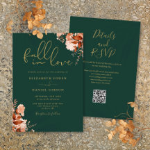 Casamento de Código QR Floral Russo Emerald e Dour