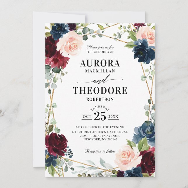 Convites Casamento de Código QR Geométrico com Blush de Mar (Frente)