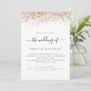Convites Casamento de código QR Glitter Dourado Elegante Ro