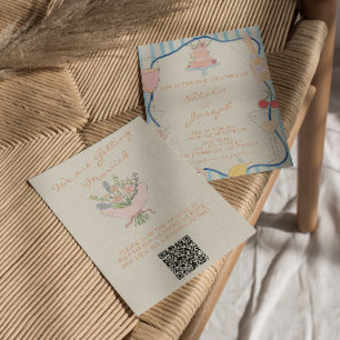 Convites Casamento de Código QR Listrado Desenhado à Mão No