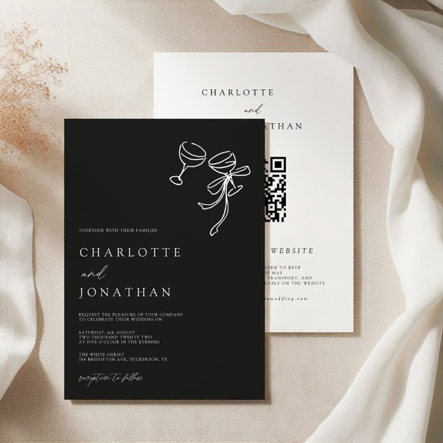 Convites Casamento de Código QR Moderno de Escrivação de Mã (Criador carregado)