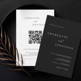 Convites Casamento de Código QR Moderno Minimalista Negro