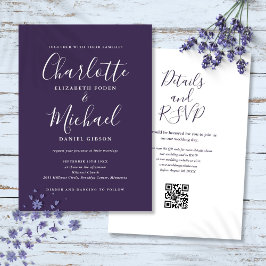Convites Casamento de Código QR Moderno Roxo de Script Eleg