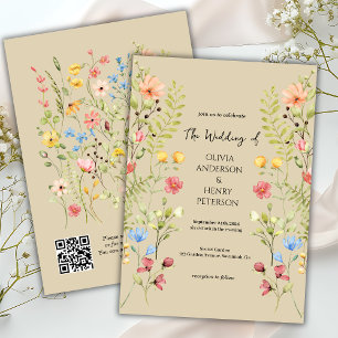Convites Casamento de Código QR Neutral de Primavera de Flo