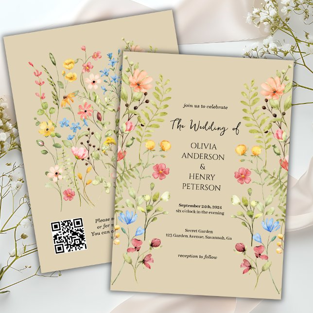 Convites Casamento de Código QR Neutral de Primavera de Flo (Criador carregado)