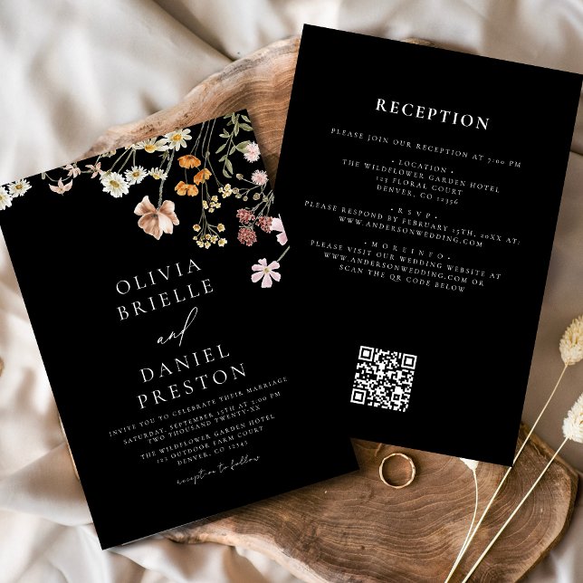 Convites Casamento de Código QR para o Wildflower todo em u (Criador carregado)