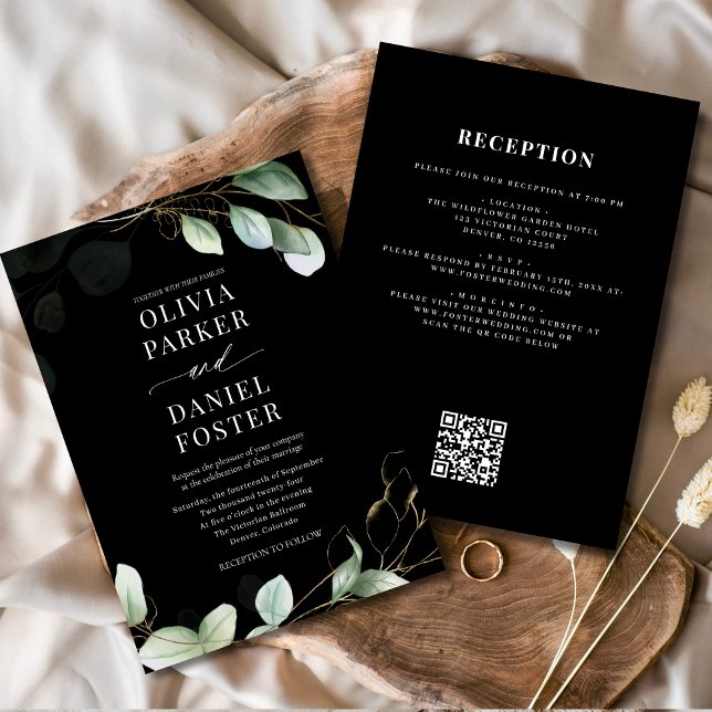 Convites Casamento de Código QR Preto de Todos em Um Eucaly (Criador carregado)