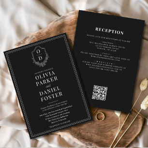 Convites Casamento de Código QR Preto e Branco Tudo em Uma 
