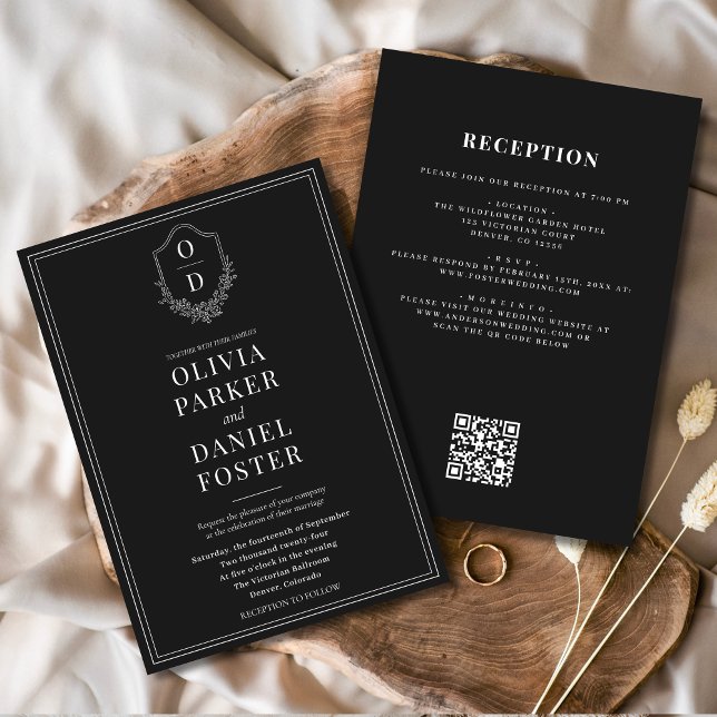 Convites Casamento de Código QR Preto e Branco Tudo em Uma  (Criador carregado)