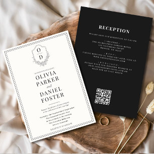 Convites Casamento de Código QR Preto e Branco Tudo em Uma 