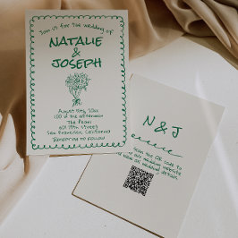 Convites Casamento de Código QR Quirky Desenhado Pela Mão V