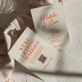 Convites Casamento de Código QR Retro Retro desenhado à Mão