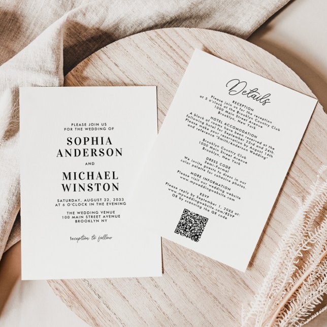Convites Casamento de Código QR RSVP de Detalhes Minimalist (Criador carregado)