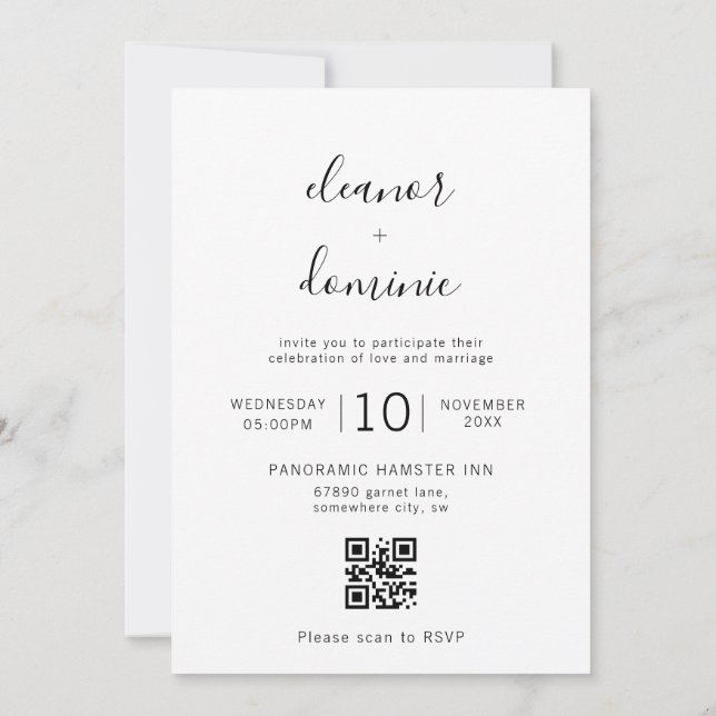Convites Casamento de Código QR RSVP de Foto de Script Mini (Verso)