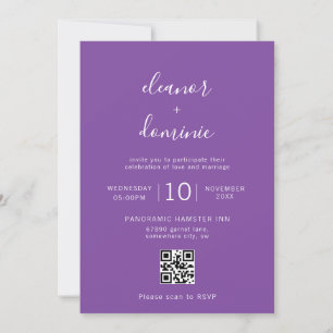 Convites Casamento de Código QR RSVP de Foto Roxo Minimalis